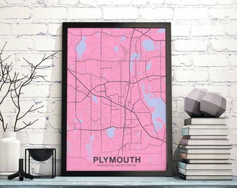 PLYMOUTH Minnesota MN USA poster color Hometown City Print Modern Home Decor Office Decoration Wall Art Dorm Bedroom Gift
