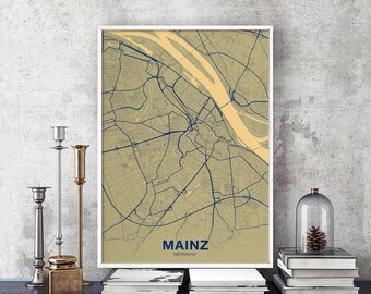 MAINZ Germany map poster color Hometown City Print Modern Home Decor Office Decoration Wall Art Dorm Bedroom Gift