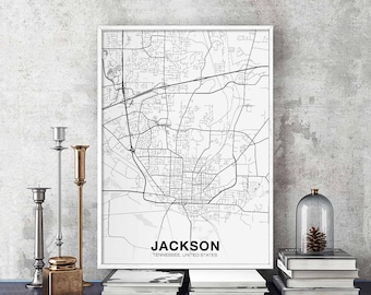 JACKSON Tennessee TN USA map poster black white Hometown City Print Modern Home Decor Office Decoration Wall Art Dorm Bedroom Gift