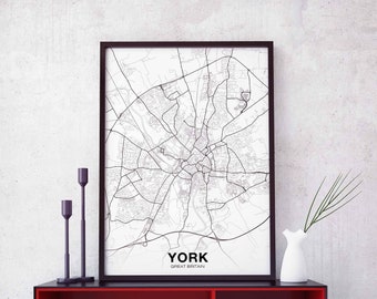 YORK Great Britain UK map poster black white Hometown City Print Modern Home Decor Office Decoration Wall Art Dorm Bedroom Gift