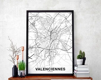 VALENCIENNES France map poster black white Hometown City Print Modern Home Decor Office Decoration Wall Art Dorm Bedroom Gift