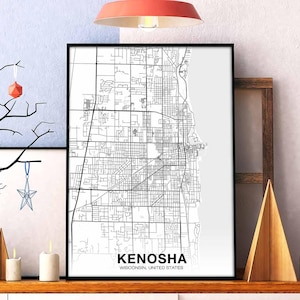KENOSHA Wisconsin WI USA map poster black white  Hometown City Print Modern Home Decor Office Decoration Wall Art Dorm Bedroom Gift
