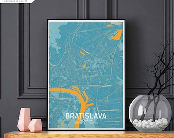 BRATISLAVA Slovakia map poster black white Hometown City Print Modern Home Decor Office Decoration Wall Art Dorm Bedroom Gift