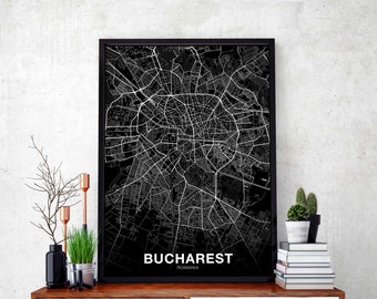 BUCHAREST Romania map poster black white Hometown City Print Modern Home Decor Office Decoration Wall Art Dorm Bedroom Gift