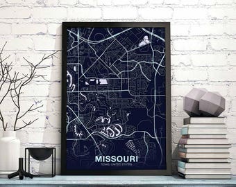 MISSOURI Texas TX USA map poster color Hometown City Print Modern Home Decor Office Decoration Wall Art Dorm Bedroom Gift