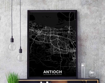ANTIOCH California CA US map poster black white Hometown City Print Modern Home Decor Office Decoration Wall Art Dorm Bedroom Gift