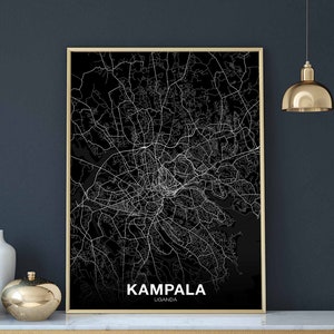 KAMPALA Ouganda carte affiche noir blanc ville natale ville impression moderne décor à la maison bureau décoration mur art dortoir chambre cadeau