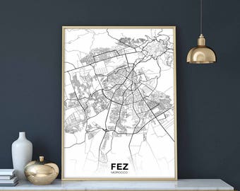 FEZ Morocco map poster Hometown City Print Modern Home Decor Office Decoration Wall Art Dorm Bedroom Gift