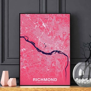 RICHMOND Virginia VA US map poster color Hometown City Print Modern Home Decor Office Decoration Wall Art Dorm Bedroom Gift