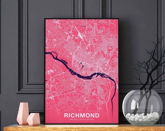 RICHMOND Virginia VA US map poster color Hometown City Print Modern Home Decor Office Decoration Wall Art Dorm Bedroom Gift