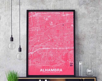 ALHAMBRA California CA USA poster color Hometown City Print Modern Home Decor Office Decoration Wall Art Dorm Bedroom Gift