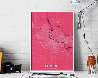 EUGENE Oregon OR USA poster color Hometown City Print Modern Home Decor Office Decoration Wall Art Dorm Bedroom Gift