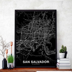 SAN SALVADOR El Salvador carte affiche noir blanc ville natale ville impression moderne décor à la maison bureau décoration mur art dortoir chambre cadeau