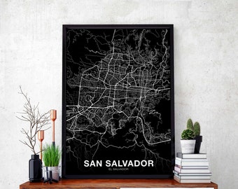 SAN SALVADOR El Salvador map poster black white Hometown City Print Modern Home Decor Office Decoration Wall Art Dorm Bedroom Gift