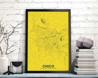 CHICO California CA USA poster color Hometown City Print Modern Home Decor Office Decoration Wall Art Dorm Bedroom Gift