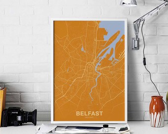 BELFAST Ireland map poster color Hometown City Print Modern Home Decor Office Decoration Wall Art Dorm Bedroom Gift