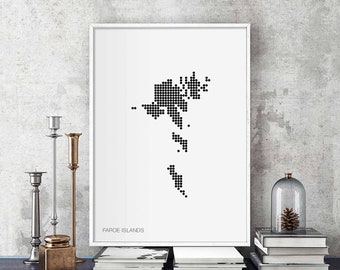 FAROE ISLANDS minimal dots retro map poster black white wall decor design modern swiss scandinavian nordic housewarming travel