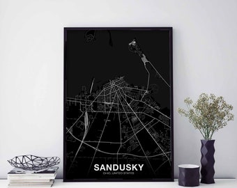 SANDUSKY Ohio OH USA map poster black white Hometown City Print Modern Home Decor Office Decoration Wall Art Dorm Bedroom Gift