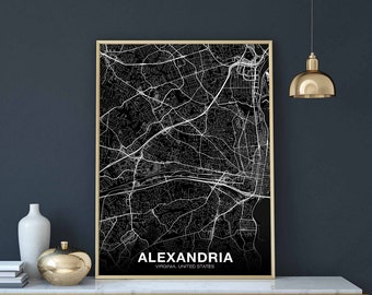 ALEXANDRIA Virginia VA US map poster black white Hometown City Print Modern Home Decor Office Decoration Wall Art Dorm Bedroom Gift