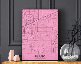 PLANO Texas TX USA map poster color Hometown City Print Modern Home Decor Office Decoration Wall Art Dorm Bedroom Gift