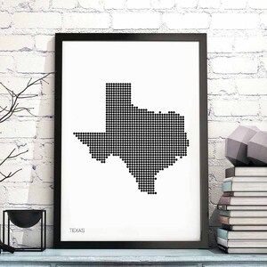 TEXAS EUA estado pontos mínimos retro mapa pôster preto branco decoração de parede design moderno suíço escandinavo nórdico inauguração de casa viagem