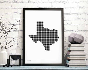 TEXAS US state minimal dots retro map poster black white wall decor design modern swiss scandinavian nordic housewarming travel
