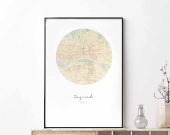 ZAGREB Croatia map poster wall decor design modern minimal nordic travel bedroom home art vintage retro dorm nursery housewarming