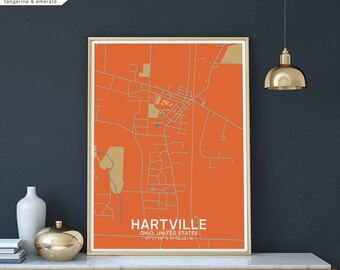 HARTVILLE Ohio usa map poster black white Hometown City Print Modern Home Decor Office Decoration Wall Art Dorm Bedroom Gift