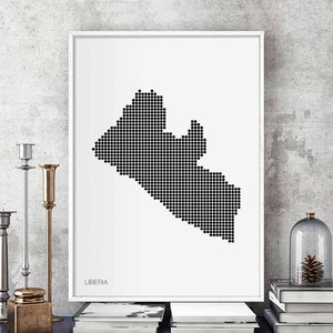 Libéria pontos mínimos retro mapa pôster preto branco decoração de parede design moderno suíço escandinavo nórdico inauguração de casa viagem