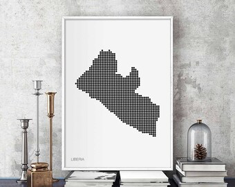 LIBERIA minimal dots retro map poster black white wall decor design modern swiss scandinavian nordic housewarming travel
