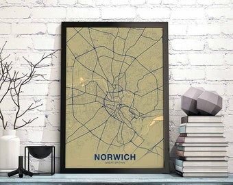 NORWICH Great Britain UK map poster color Hometown City Print Modern Home Decor Office Decoration Wall Art Dorm Bedroom Gift