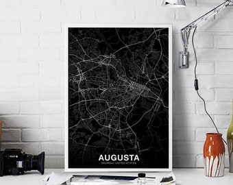 AUGUSTA Georgia GA USA map poster black white Hometown City Print Modern Home Decor Office Decoration Wall Art Dorm Bedroom Gift