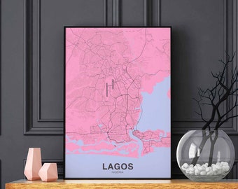 LAGOS Nigeria map poster color Hometown City Print Modern Home Decor Office Decoration Wall Art Dorm Bedroom Gift