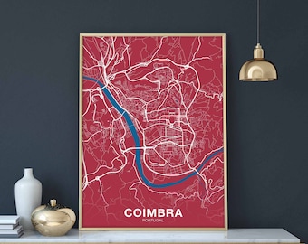 COIMBRA Portugal map poster color Hometown City Print Modern Home Decor Office Decoration Wall Art Dorm Bedroom Gift