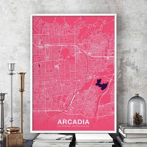ARCADIA California CA US Map Poster Color Hometown City Print Modern ...