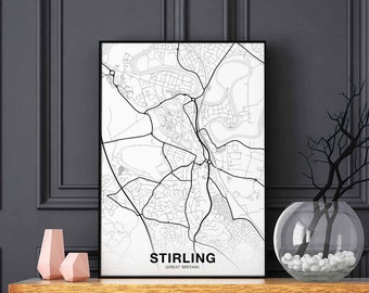 STIRLING Great Britain UK map poster black white Hometown City Print Modern Home Decor Office Decoration Wall Art Dorm Bedroom Gift