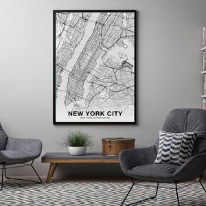 NEW YORK CITY Ny Usa Map Poster Black White Hometown City Print Modern ...
