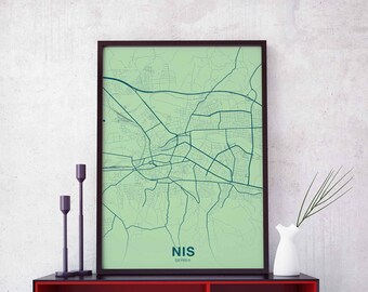 NIS Serbia map poster color Hometown City Print Modern Home Decor Office Decoration Wall Art Dorm Bedroom Gift