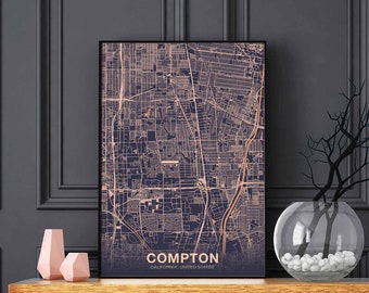 COMPTON California CA USA poster color Hometown City Print Modern Home Decor Office Decoration Wall Art Dorm Bedroom Gift
