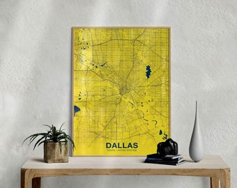 DALLAS Texas TX USA map poster color Hometown City Print Modern Home Decor Office Decoration Wall Art Dorm Bedroom Gift
