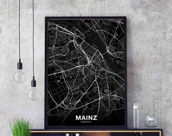 MAINZ Germany map poster Hometown City Print Modern Home Decor Office Decoration Wall Art Dorm Bedroom Gift