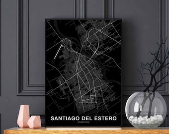 SANTIAGO Argentina map poster black white Hometown City Print Modern Home Decor Office Decoration Wall Art Dorm Bedroom Gift