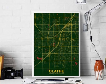 OLATHE Kansas KS USA map poster color Hometown City Print Modern Home Decor Office Decoration Wall Art Dorm Bedroom Gift