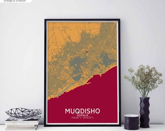 MUQDISHU MOGADISHU Somalia map poster black white Hometown City Print Modern Home Decor Office Decoration Wall Art Dorm Bedroom Gift