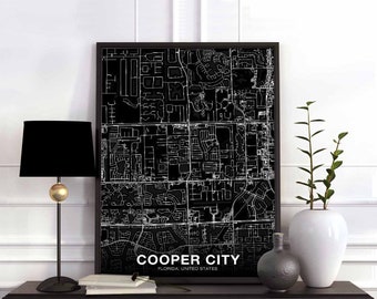 COOPER CITY Florida US map poster black white Hometown City Print Modern Home Decor Office Decoration Wall Art Dorm Bedroom Gift