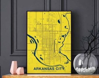 ARKANSAS CITY Kansas KS us map poster color Hometown City Print Modern Home Decor Office Decoration Wall Art Dorm Bedroom Gift