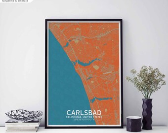 CARLSBAD California USA map poster black white Hometown City Print Modern Home Decor Office Decoration Wall Art Dorm Bedroom Gift