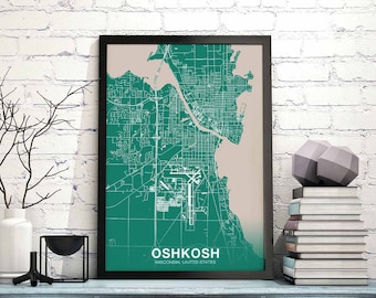 OSHKOSH Wisconsin WI US map poster color Hometown City Print Modern Home Decor Office Decoration Wall Art Dorm Bedroom Gift