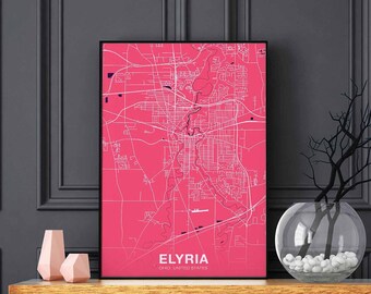 ELYRIA Ohio OH US map poster color Hometown City Print Modern Home Decor Office Decoration Wall Art Dorm Bedroom Gift