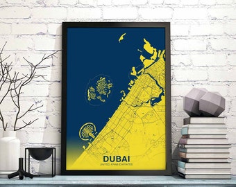 DUBAI United Arab Emirates UAE map poster color Hometown City Print Modern Home Decor Office Decoration Wall Art Dorm Bedroom Gift